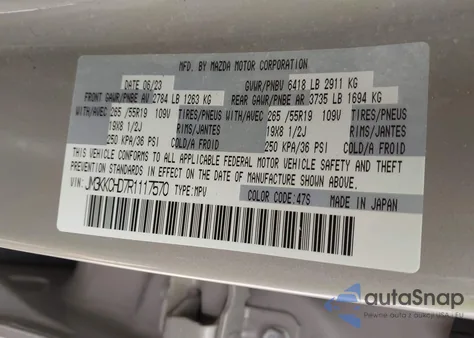 2024 Mazda Cx-90 3.3 Turbo Preferred Plus from USA, damaged, VIN JM3KKCHD7R1117570